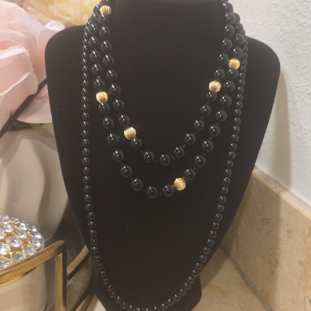 Black Onyx and Gold Beaded Necklaces